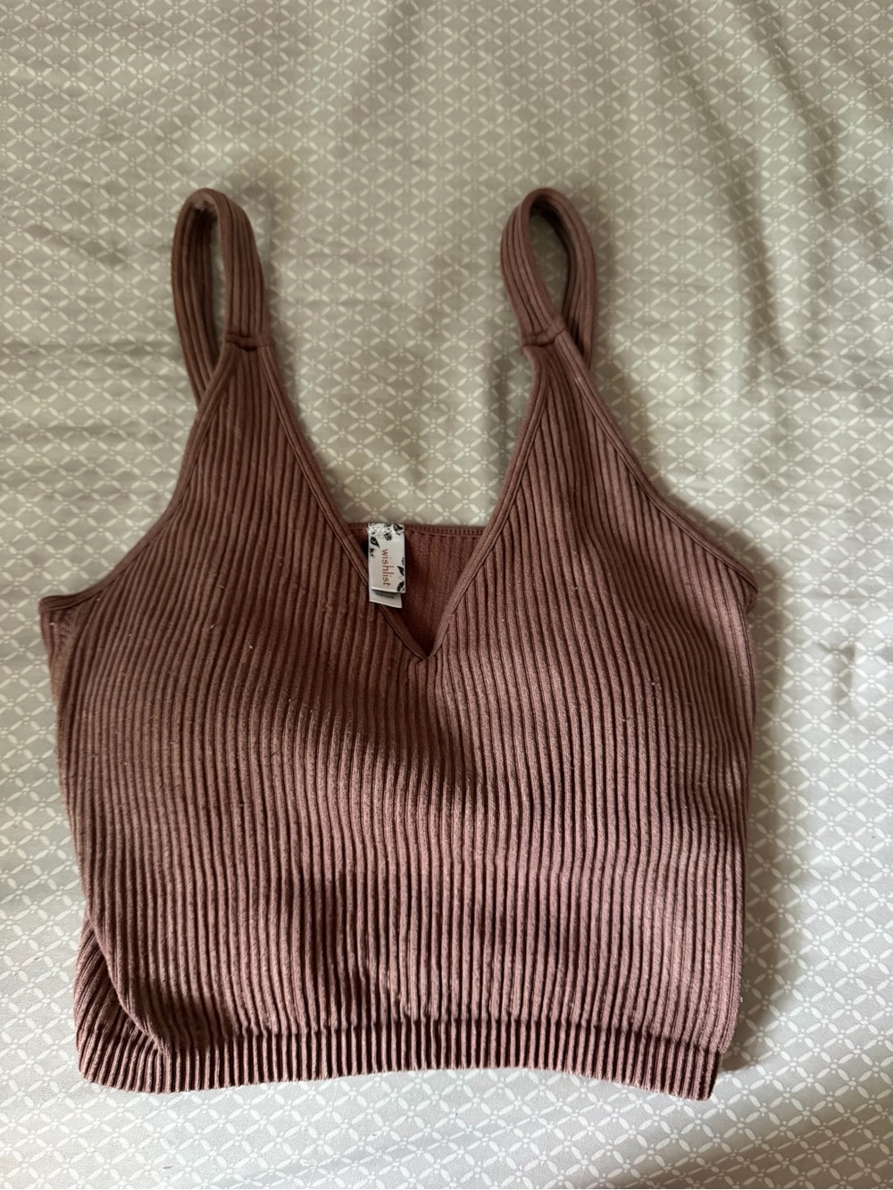 Ribbed V-Neck Cropped Tank Top - Dusty Mauve